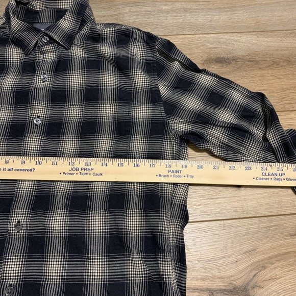 Men's Bonobos Button Up Shirt SZ MEDIUM Long Sleeve Slim Fit Black Tan Plaid Chk - Picture 6 of 7